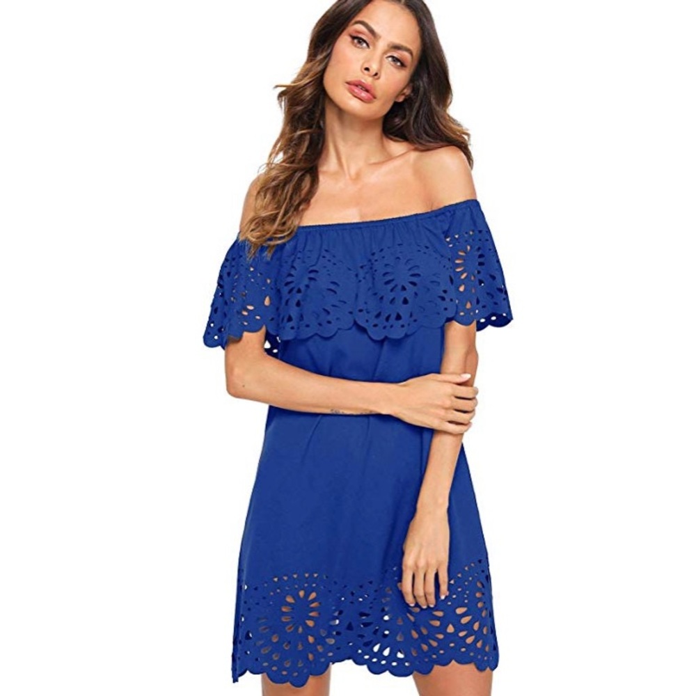 Floerns Off Shoulder Ruffle Tunic Shift Dress